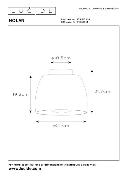 Lucide NOLAN - Plafonnière - Ø 24 cm - 1xE27 - Zwart - technisch